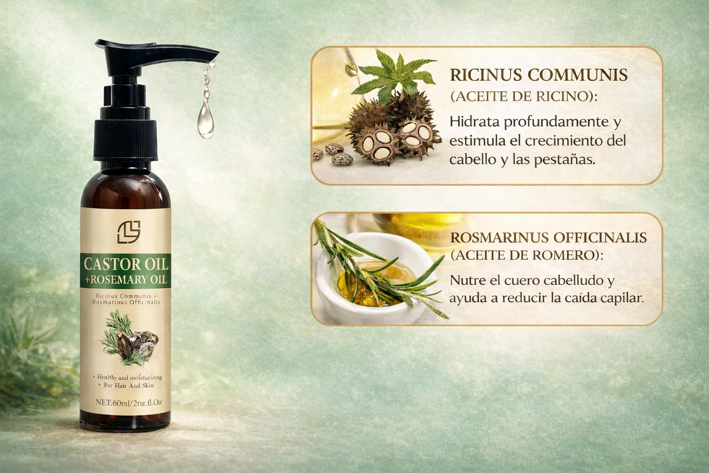 Aceite Capilar Fortalecedor de Ricino y Romero